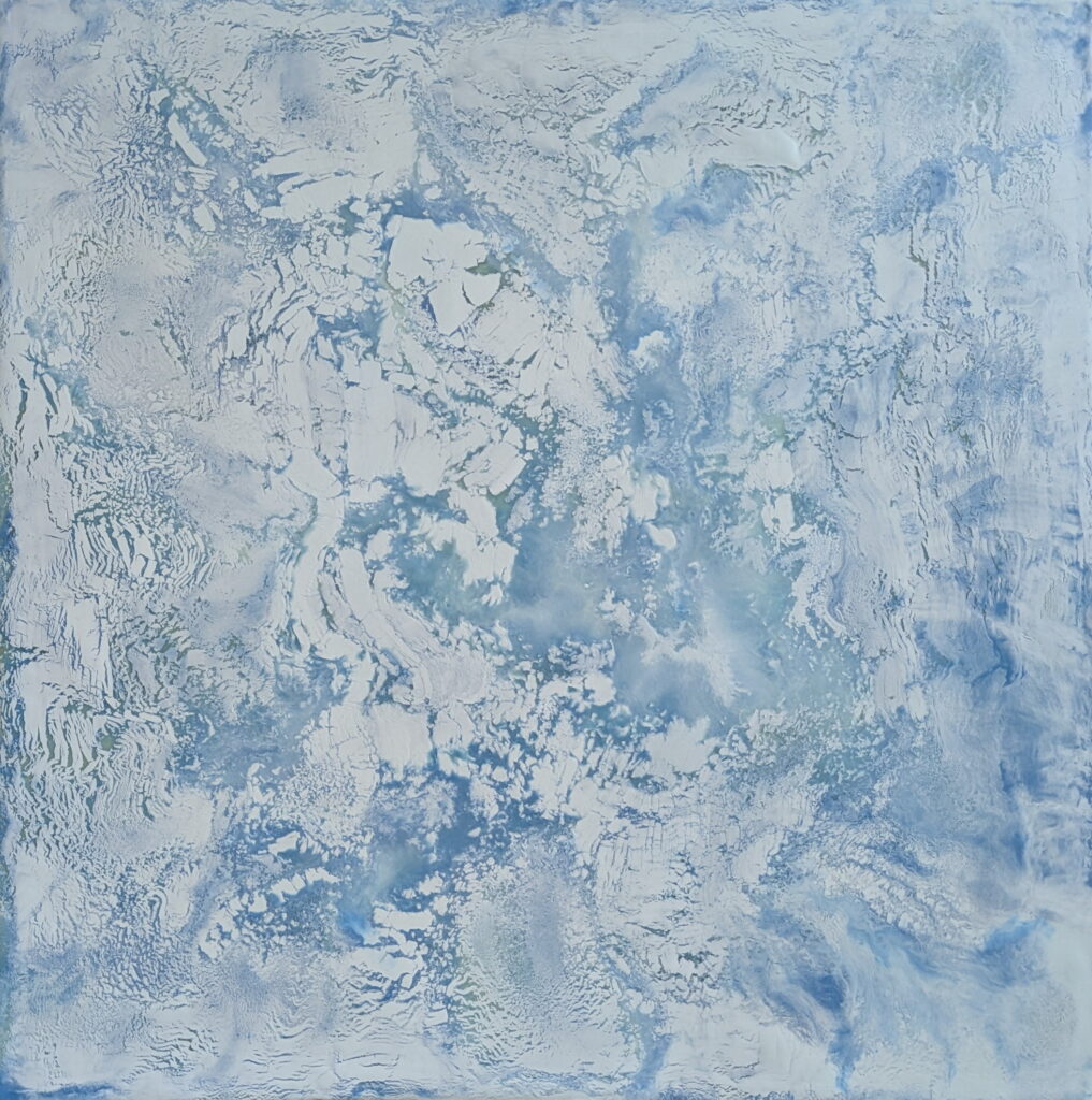 Hessergée, encaustique sur carton, murmure glacé 36x36cm