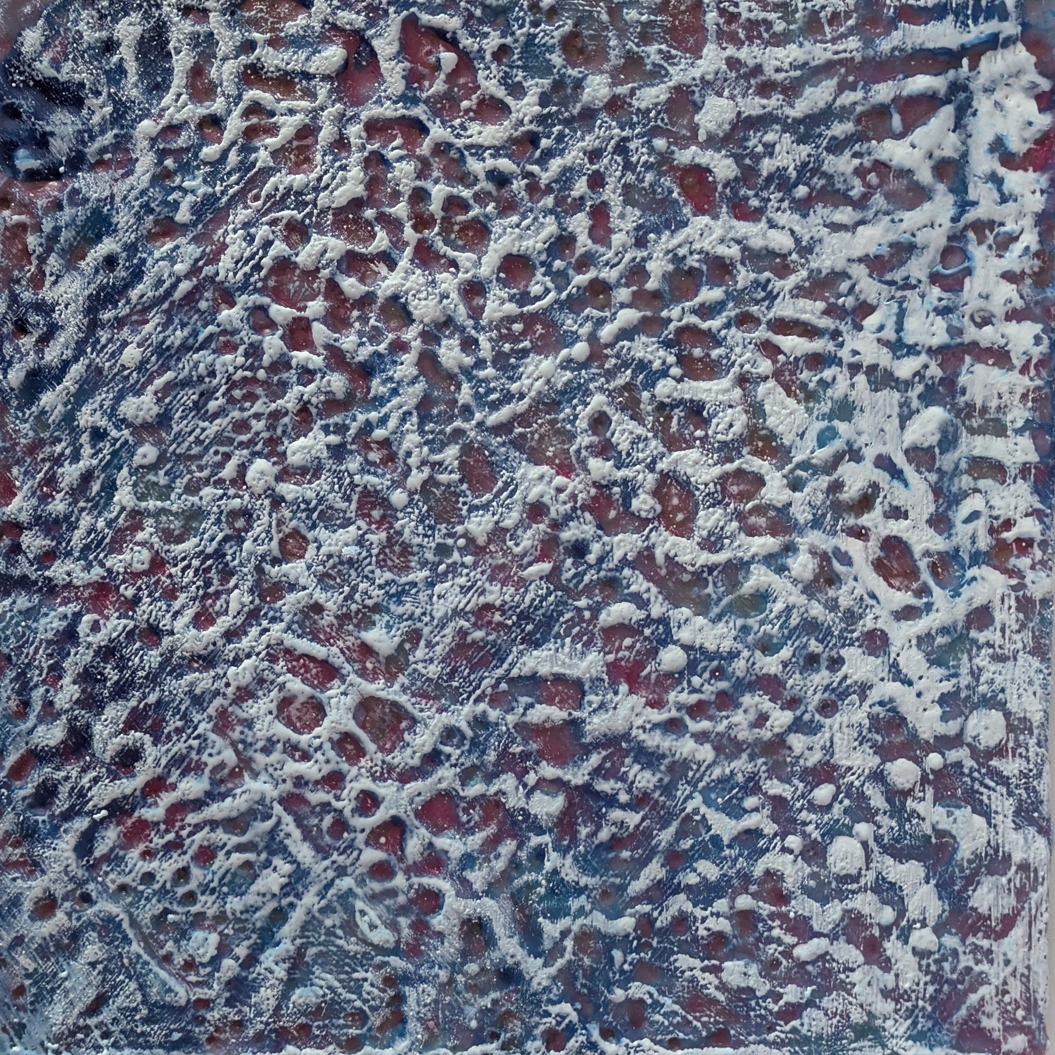 Hessergée, encaustique sur carton, Silence rosée sous la neige,26x26cm